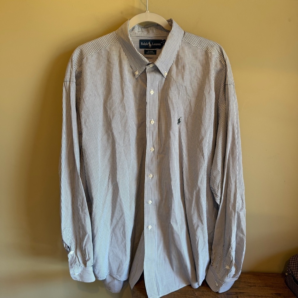 Ralph Lauren Blaire Button Down Shirt Black and White Plaid Mens Size XXL